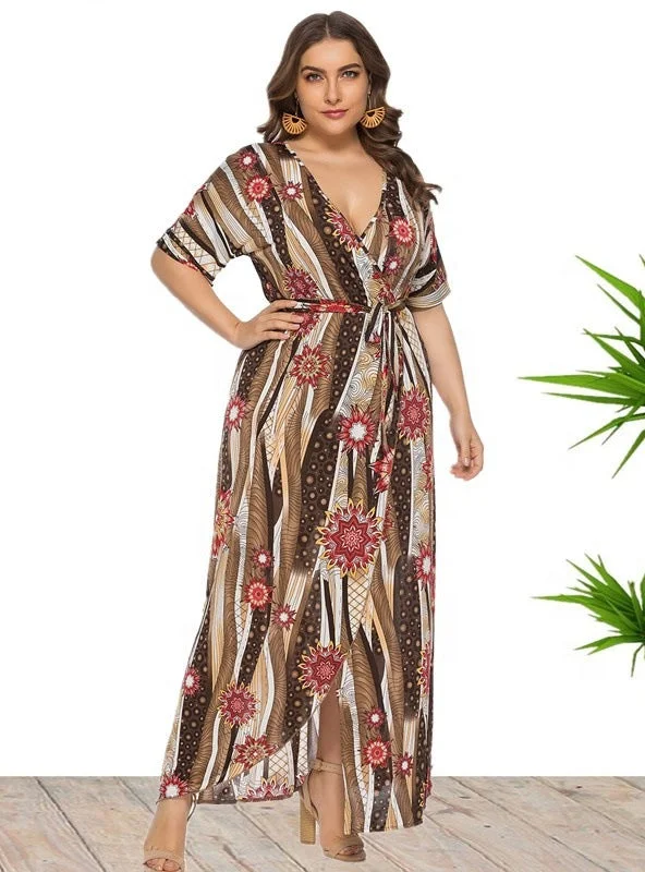 V-neck Printed Split Beach Holiday Dress Wedding floral dresses
