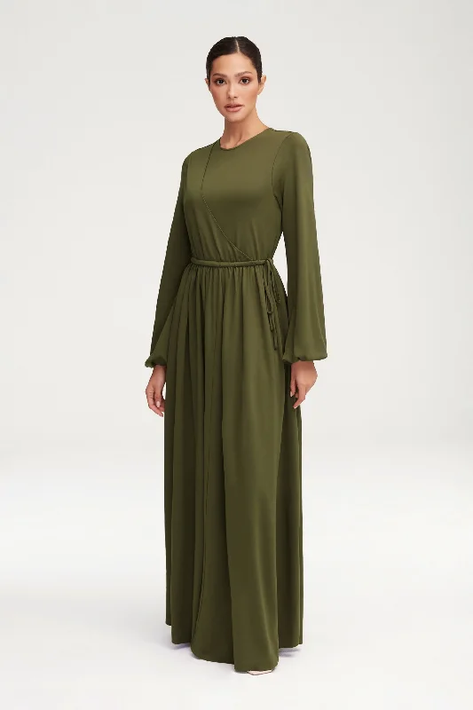 Emma Jersey Elastic Waist Maxi Dress - Khaki Green Maxi Skirt Classic