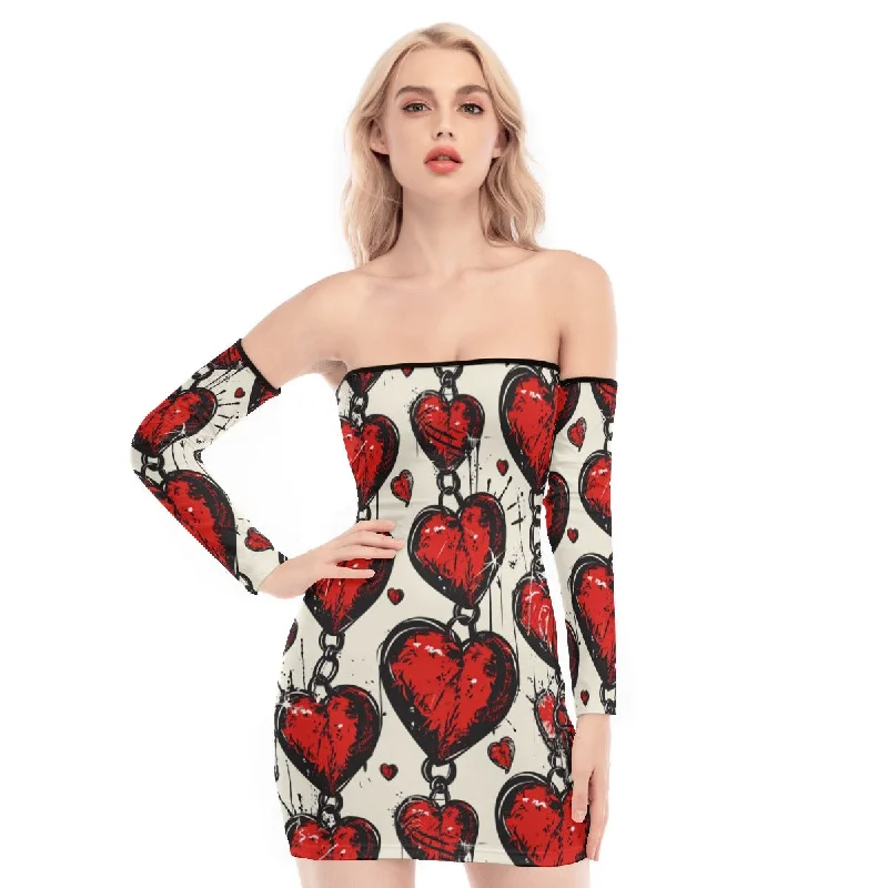 Chained Hearts Off-shoulder Back Lace-up Dress Lace Wedding Dress