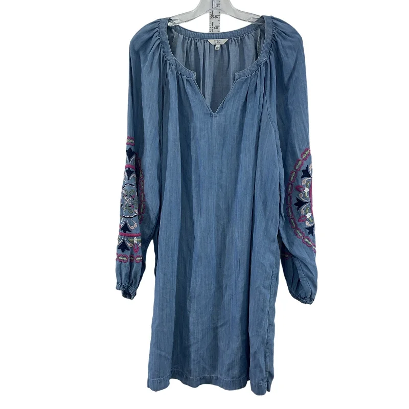 Crown & Ivy Women's Blue Peasant Embroidered LS Midi Shirt Dress L Preowned Boho Midi Skirt
