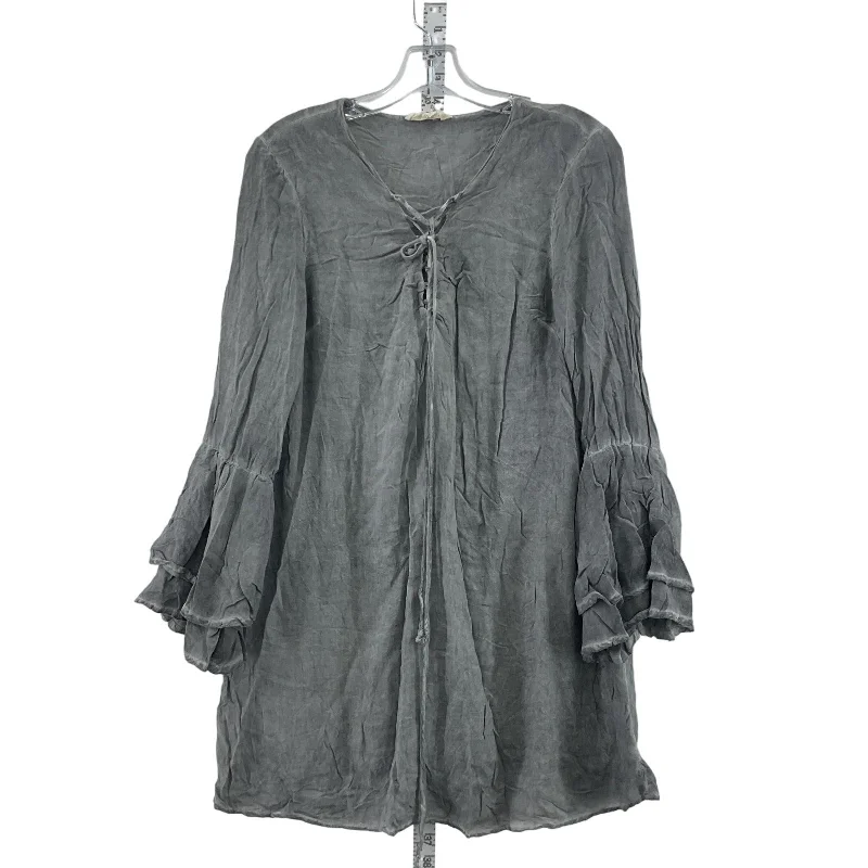 Entro Women's Gray Bell Sleeve Lace Up Boho Shift Midi Peasant Dress Size S Cozy Midi Dress Entro Women's Gray Bell Sleeve Lace Up Boho Shift Midi Peasant Dress Size S Cozy Midi Dress